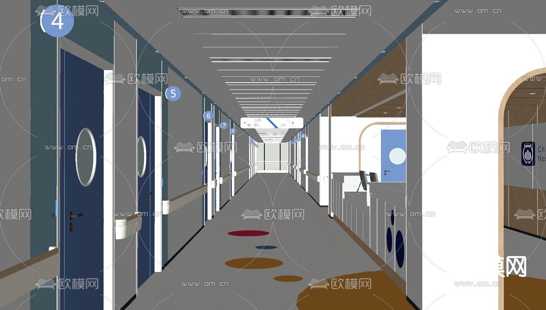 护士站走道su模型下载（渲染图2）