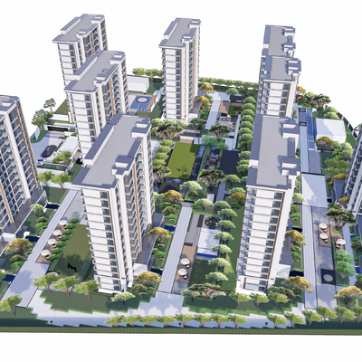  住宅小区鸟瞰su模型 