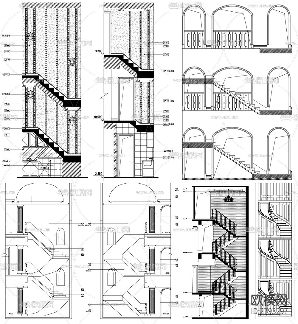 楼梯间设计CAD施工图下载（渲染图1）