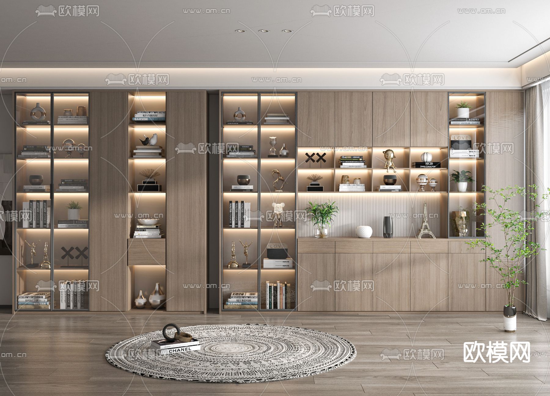 现代书柜su模型下载（渲染图1）