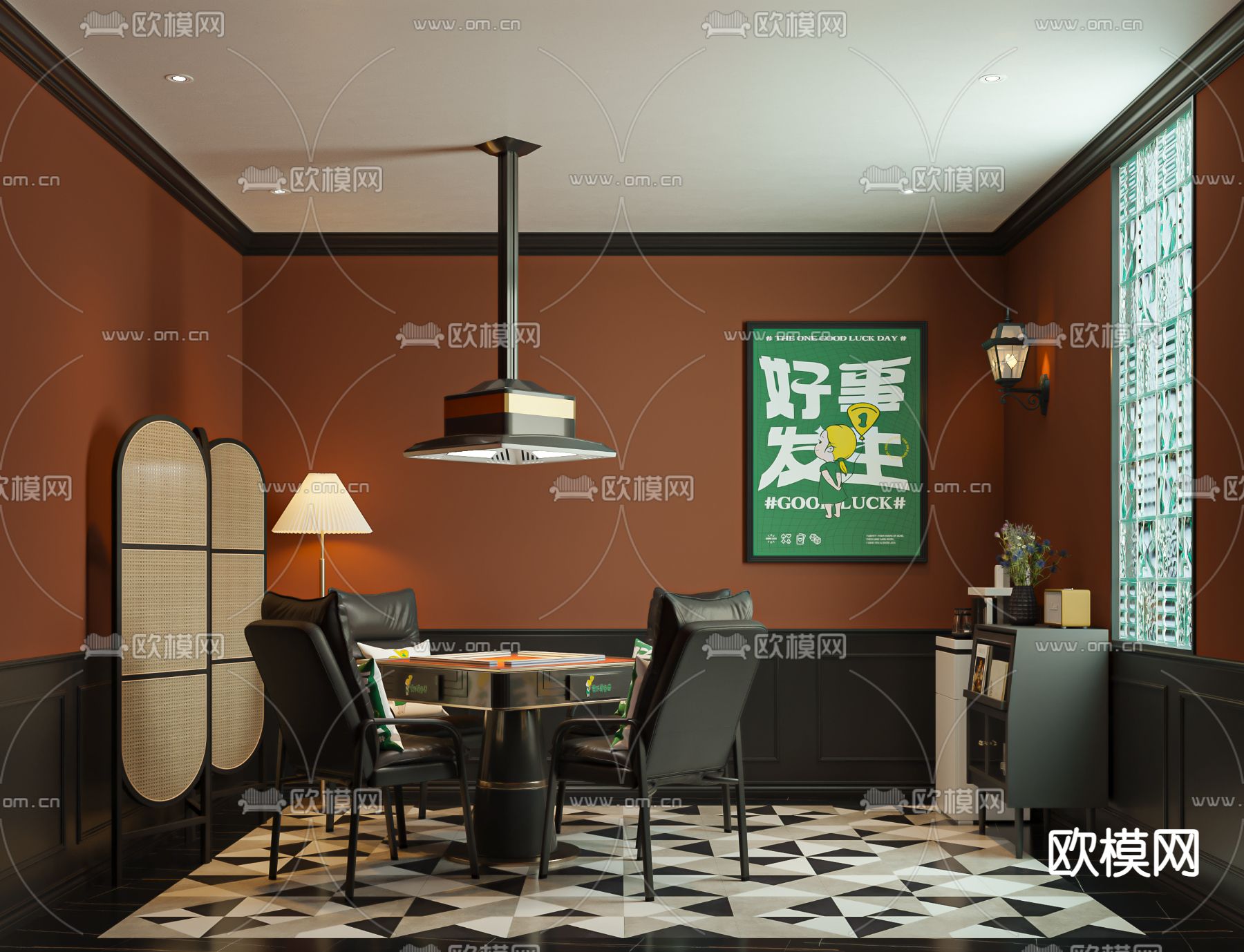 南洋风麻将室 棋牌室3d模型下载