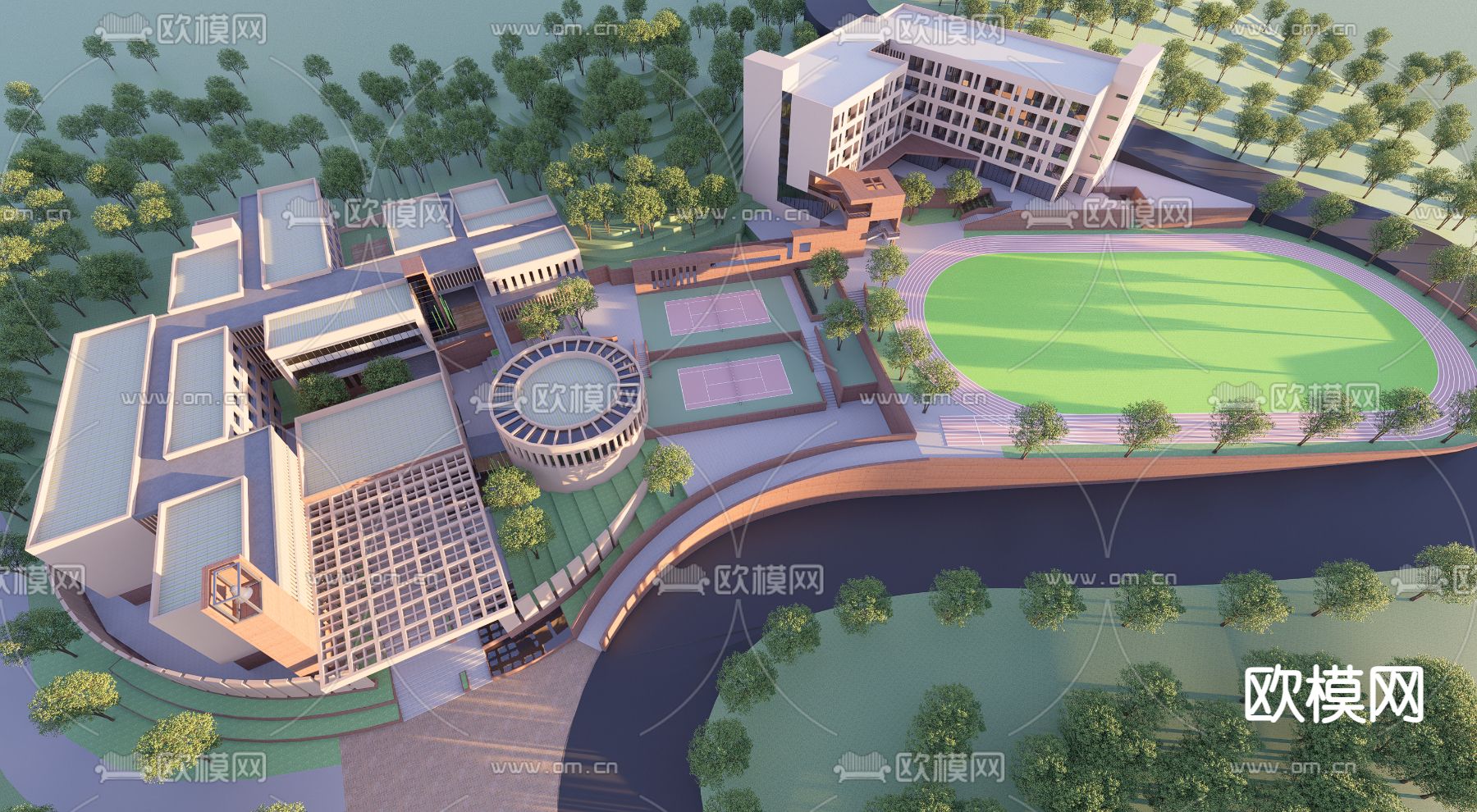 现代学校鸟瞰su模型下载（渲染图1）