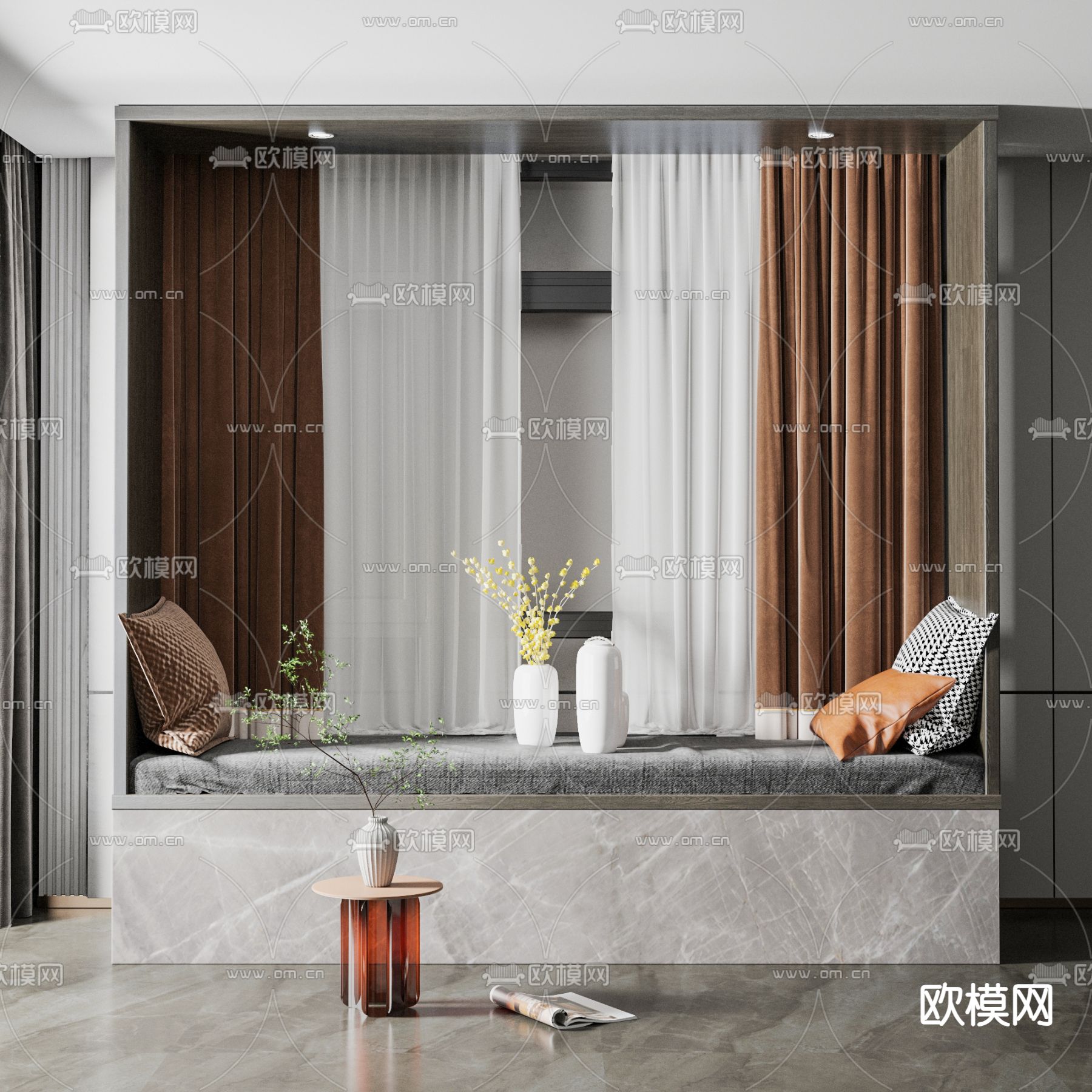 新中式飘窗su模型下载（渲染图1）