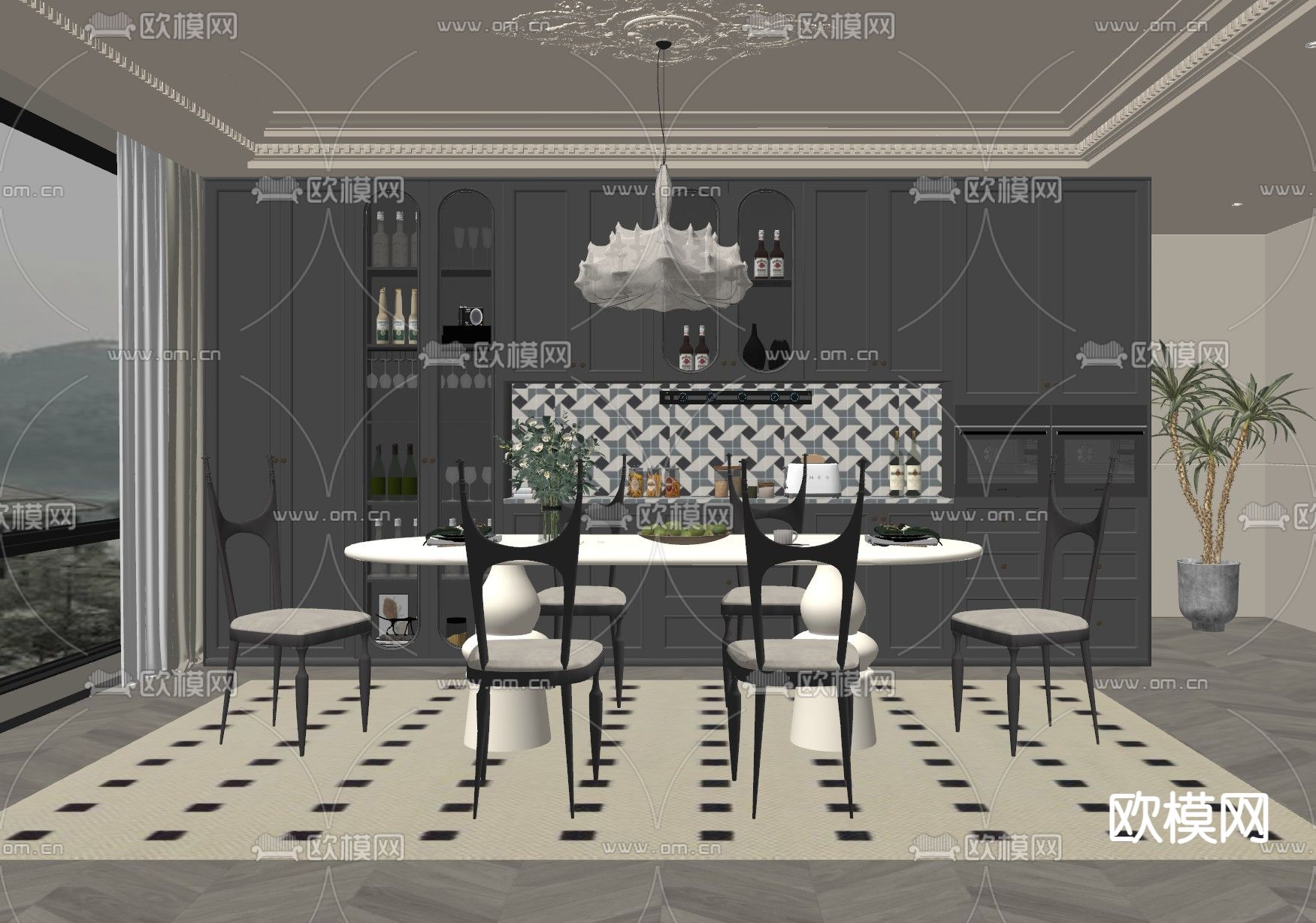 法式餐厅su模型下载（渲染图2）