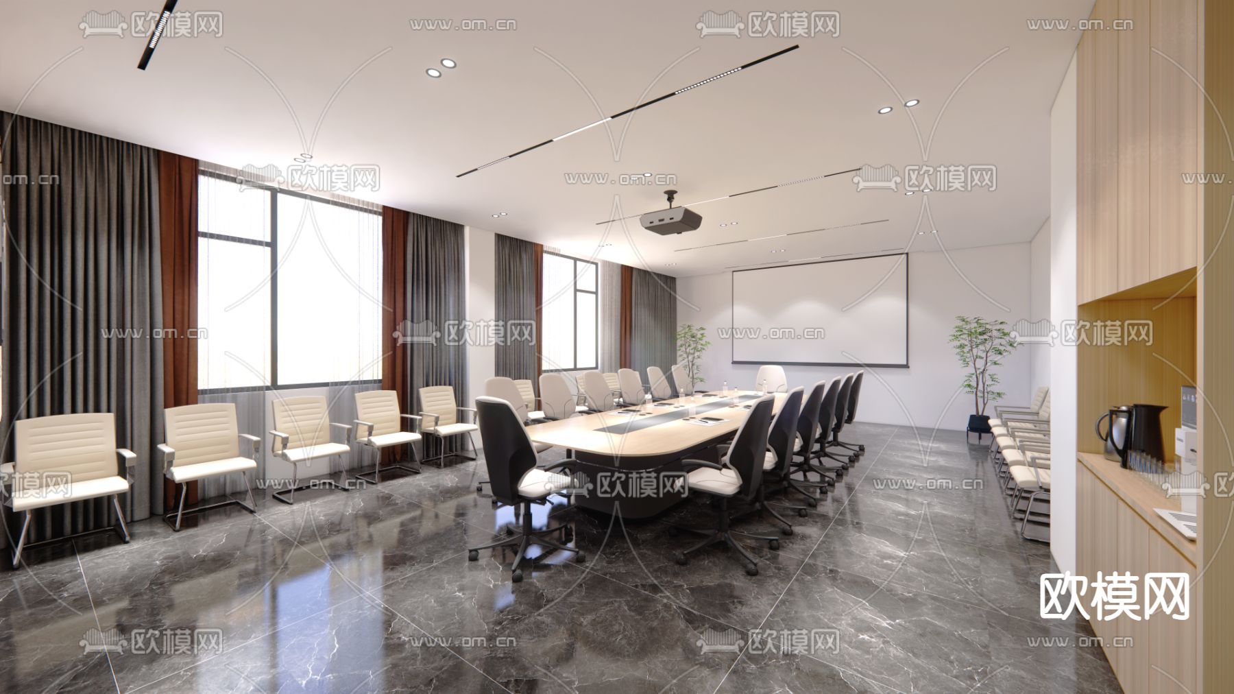 现代会议室su模型下载（渲染图1）