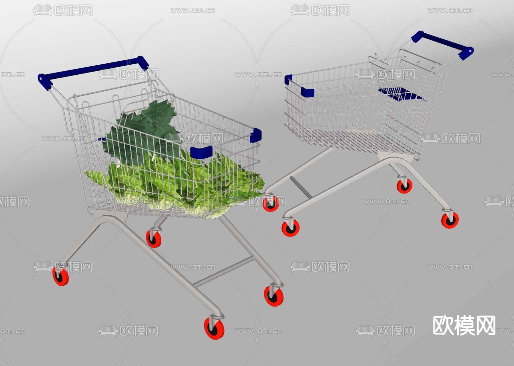 推车手推车 超市推车su模型下载（渲染图2）