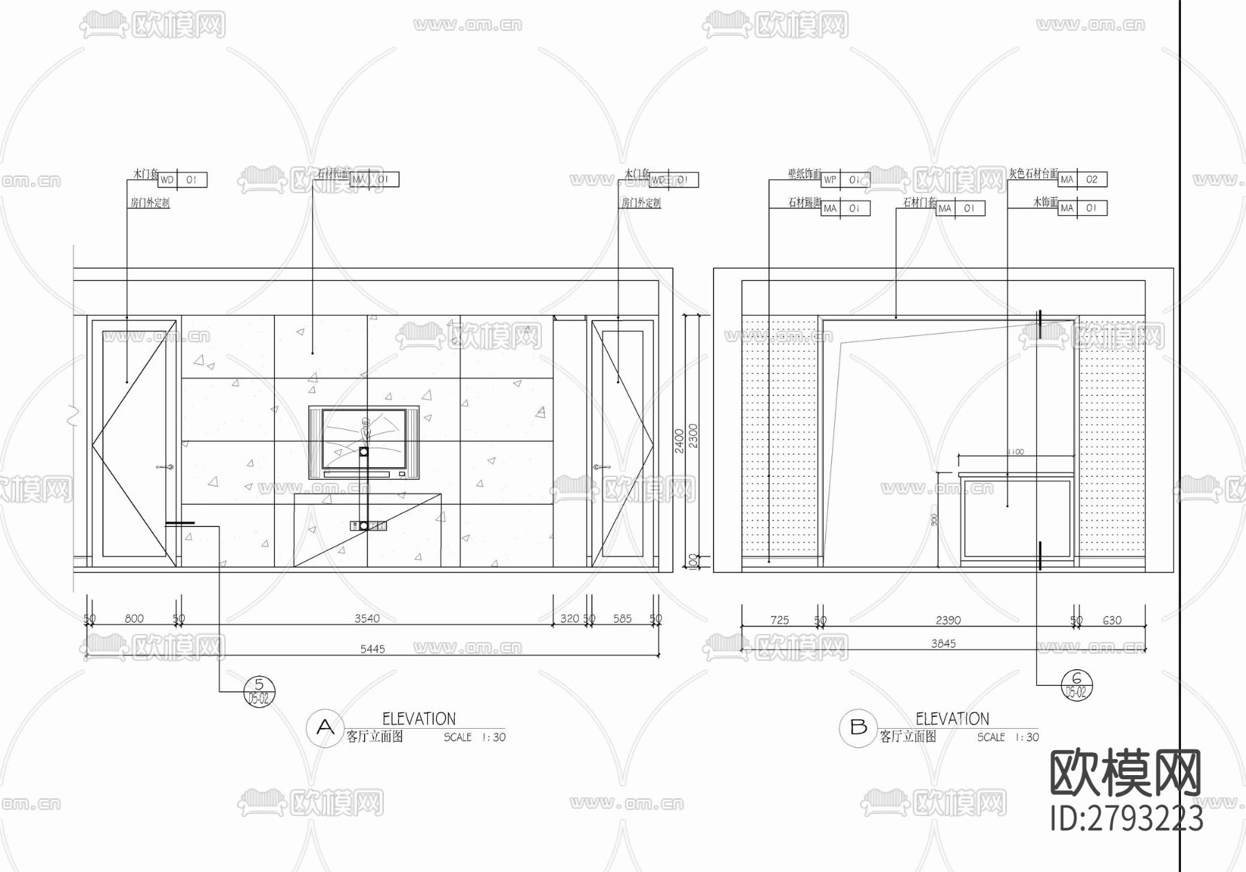 138㎡三居室家装平层室内CAD施工图下载（渲染图5）