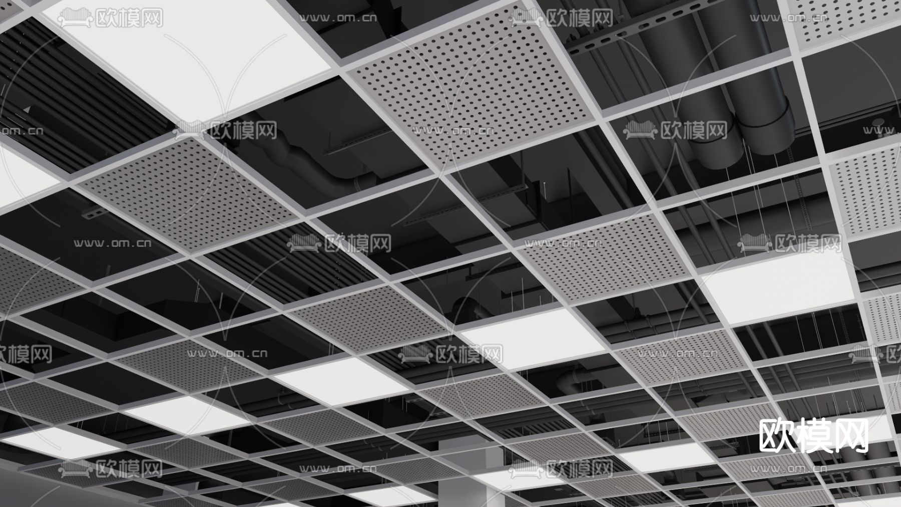 格栅吊顶 天花吊顶3d模型下载_ID14226617_3dmax免费模型-欧模网