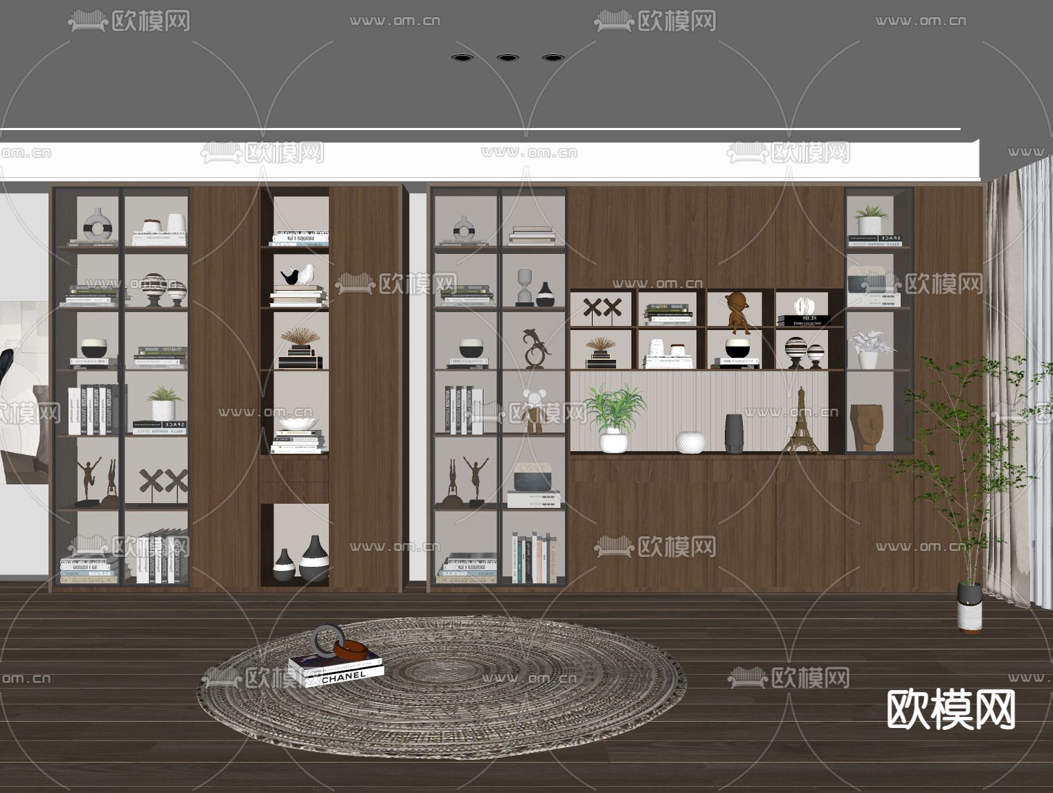 现代书柜su模型下载（渲染图2）