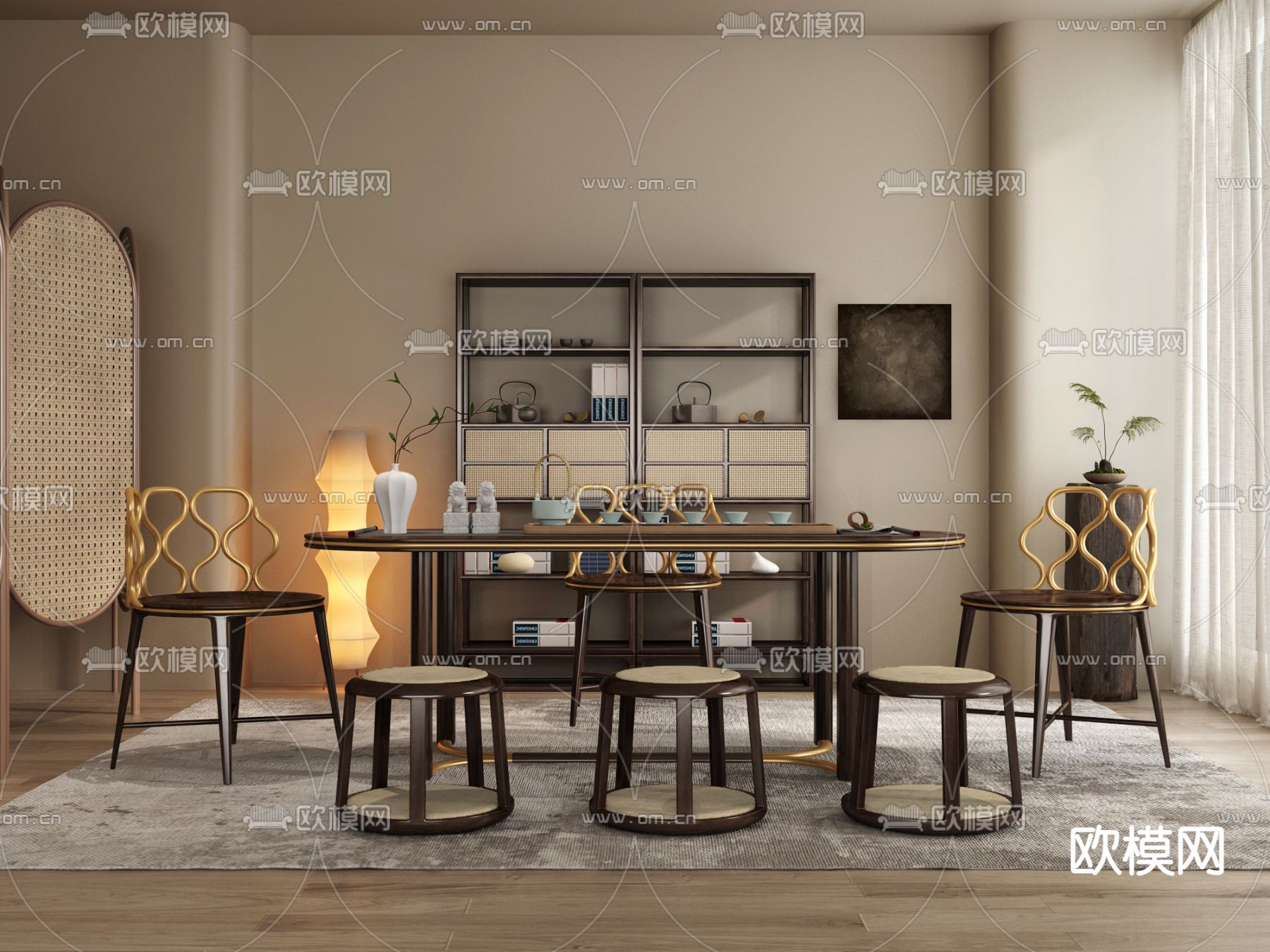 新中式茶桌 茶台3d模型下载