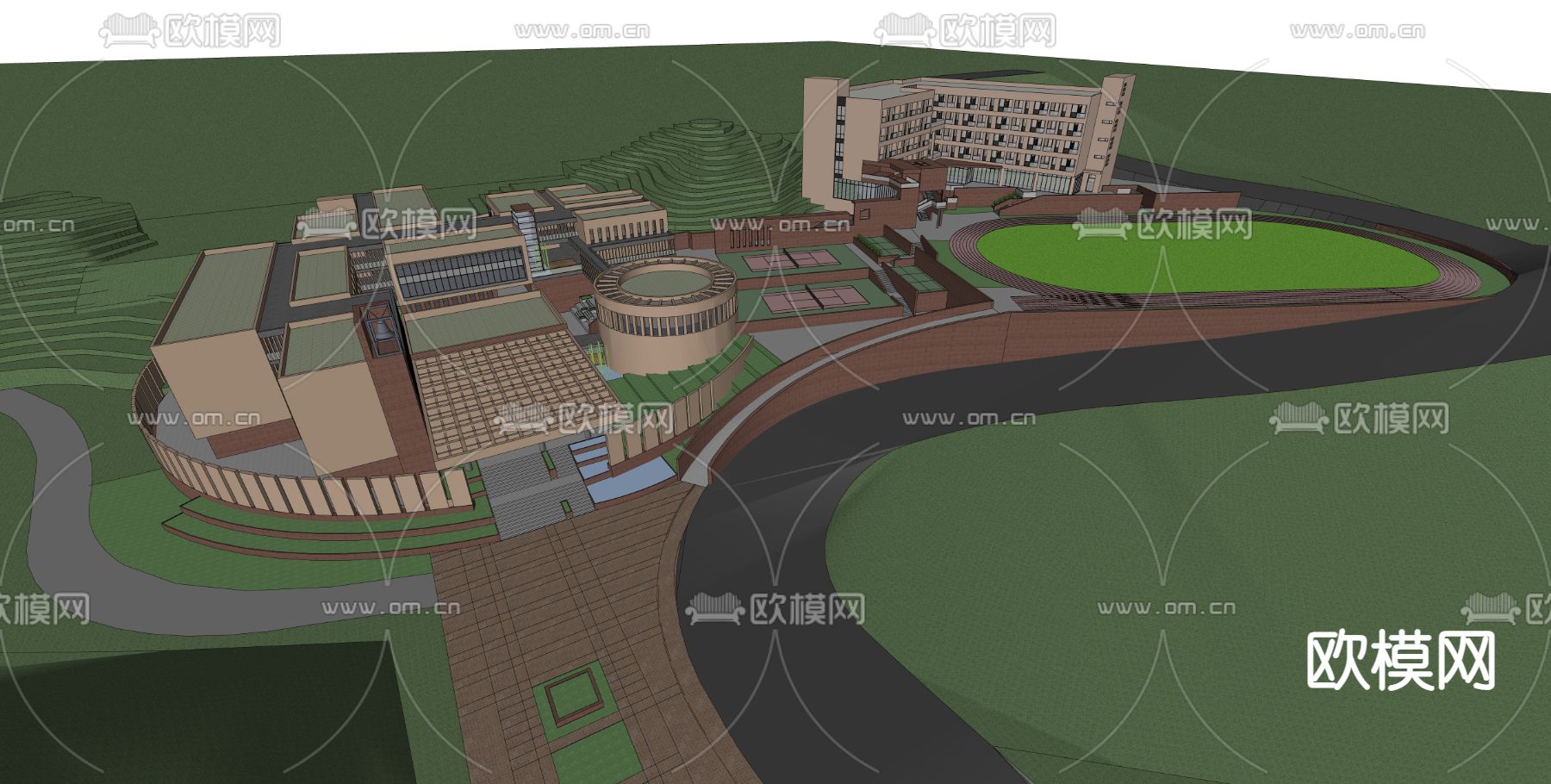 现代学校鸟瞰su模型下载（渲染图2）