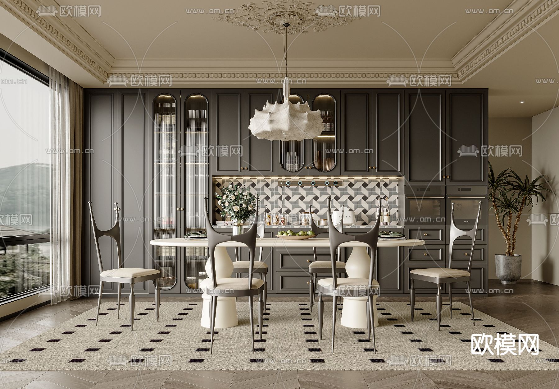 法式餐厅su模型下载（渲染图1）