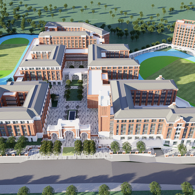  现代学校鸟瞰su模型 