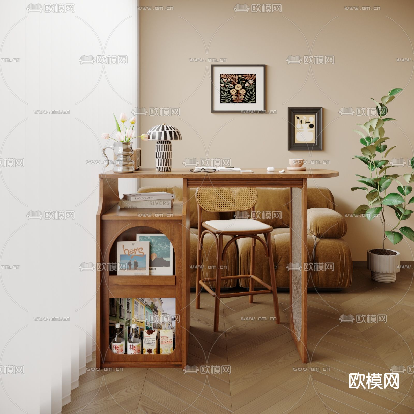 中古风吧台3d模型下载（渲染图1）