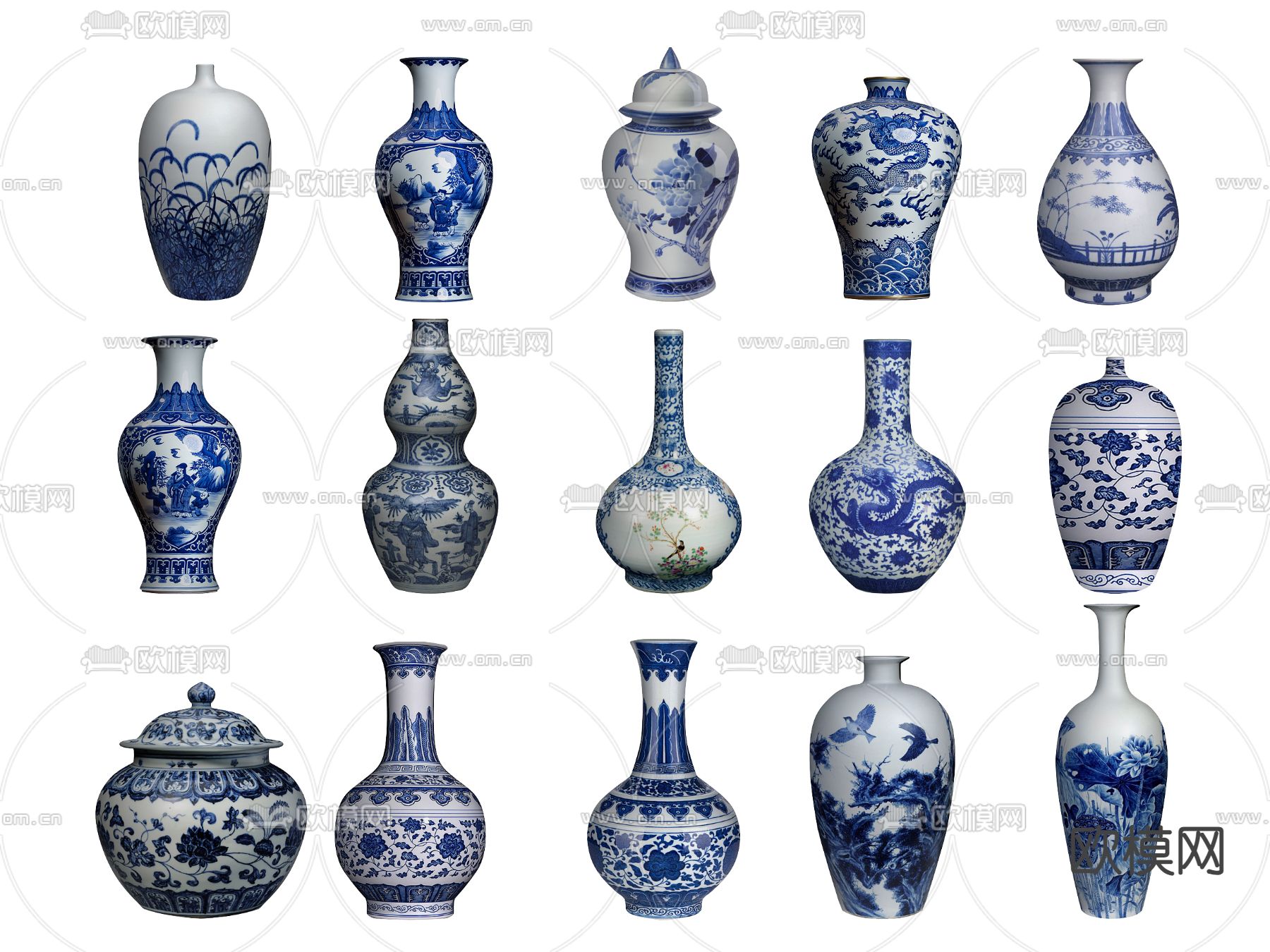 陶瓷器皿 瓷器 青花瓷su模型下载（渲染图2）