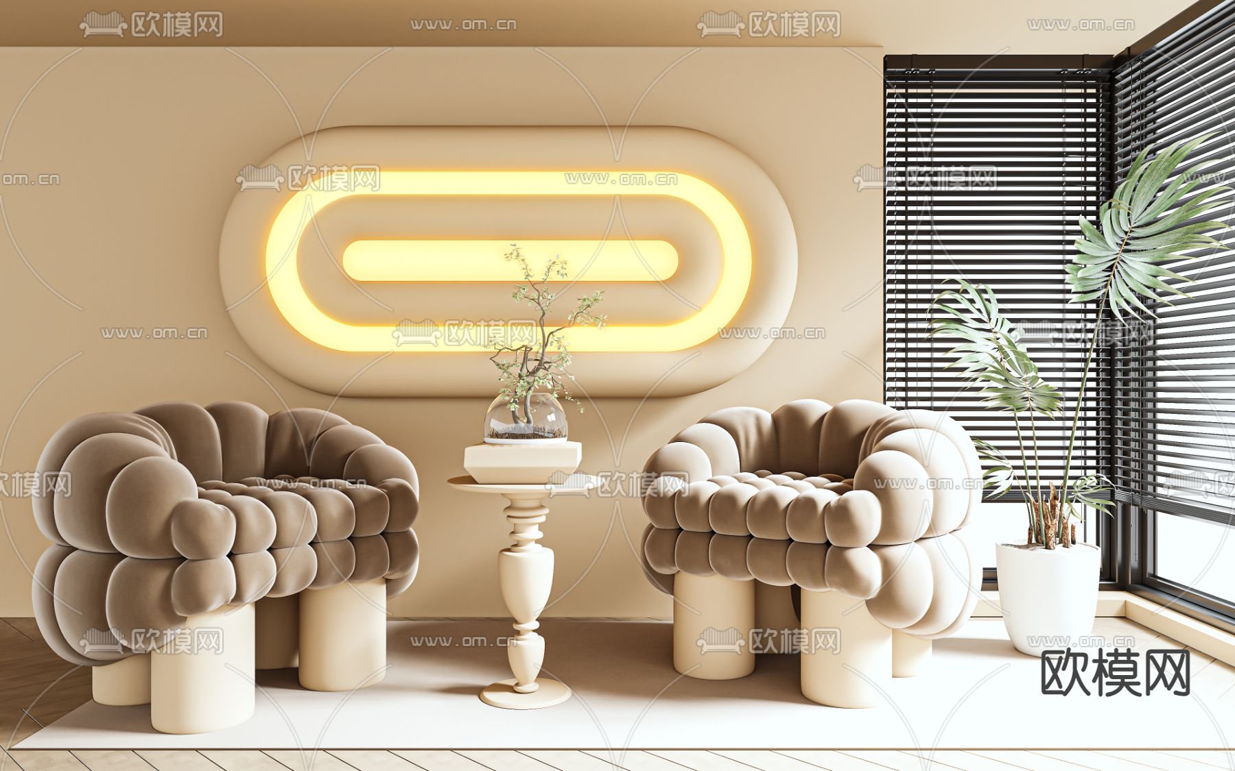 奶油风沙发3d模型下载