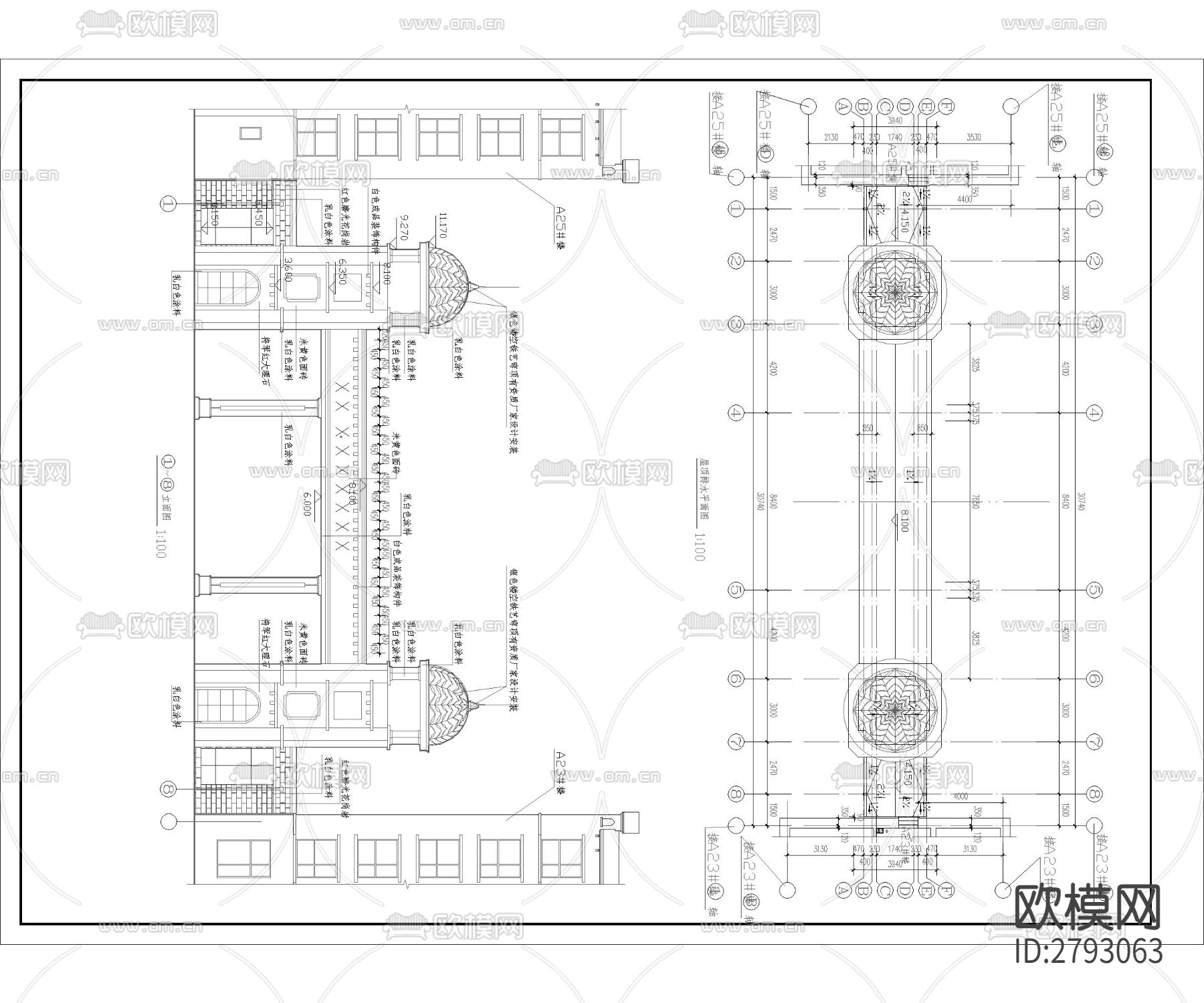 小区入口大门 工业园区入口大门CAD施工图下载（渲染图3）