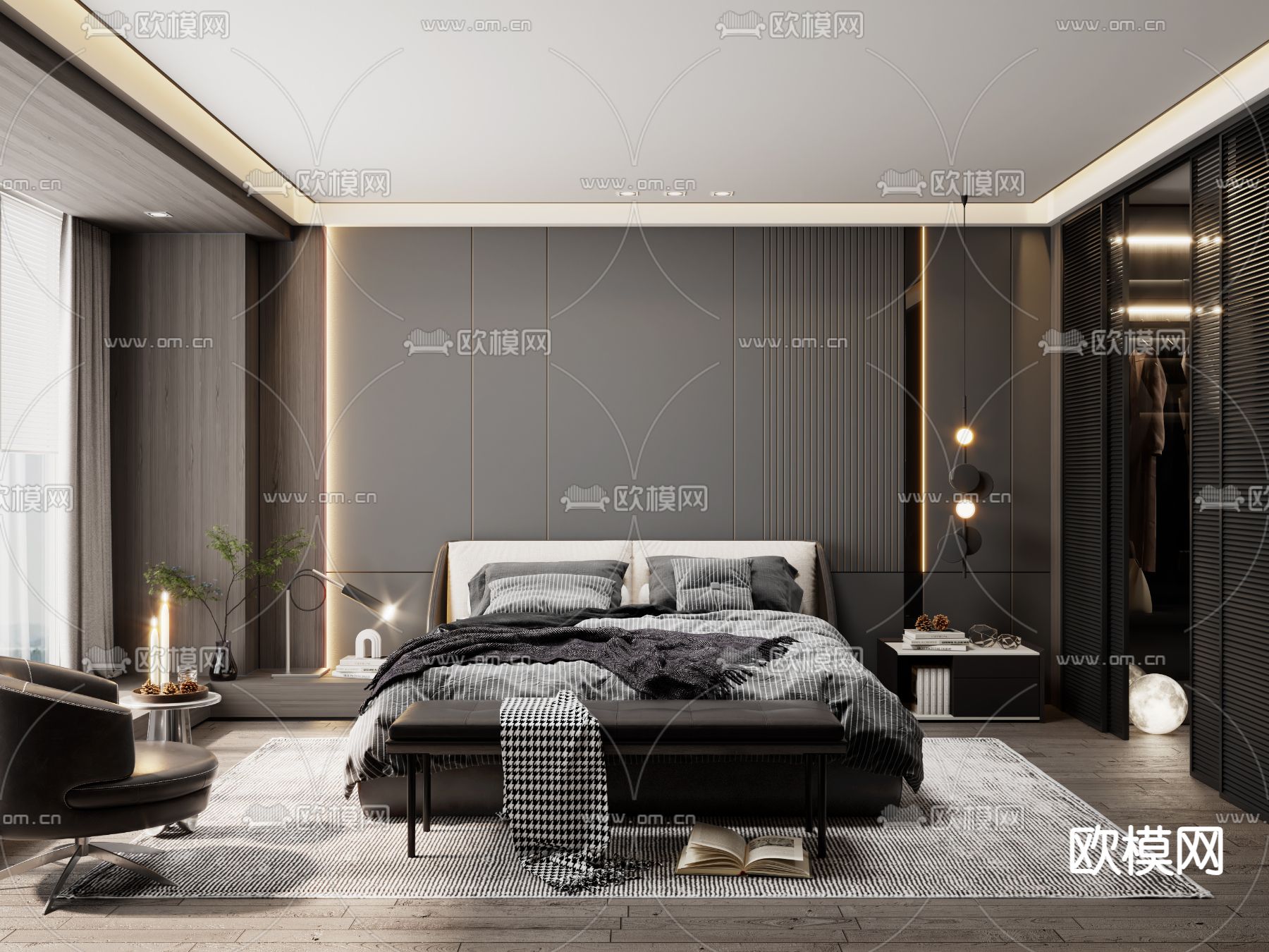 暗黑风卧室 主人房3d模型下载