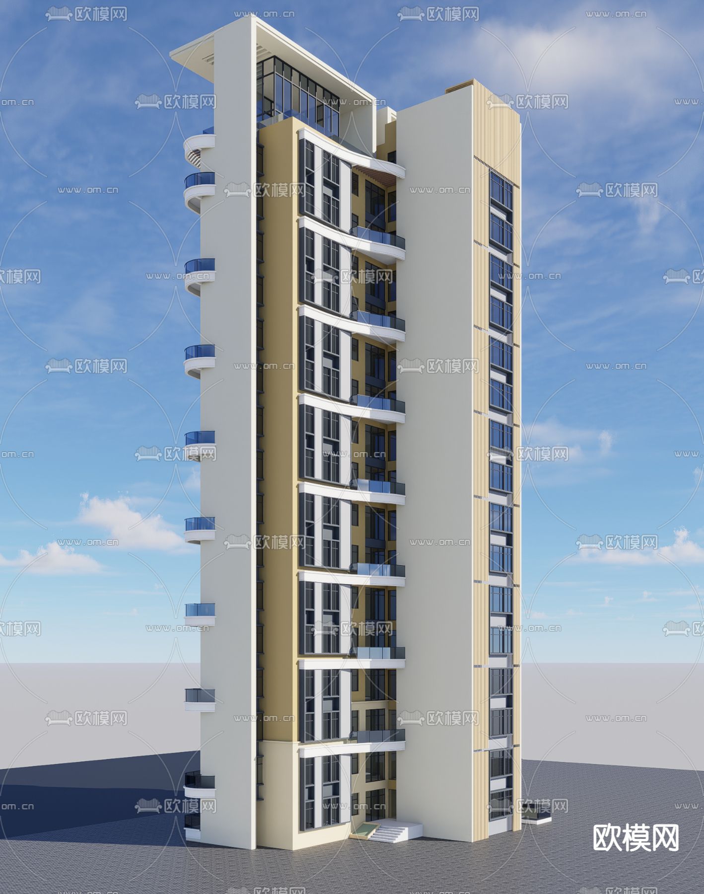 现代住宅建筑外观su模型下载（渲染图2）