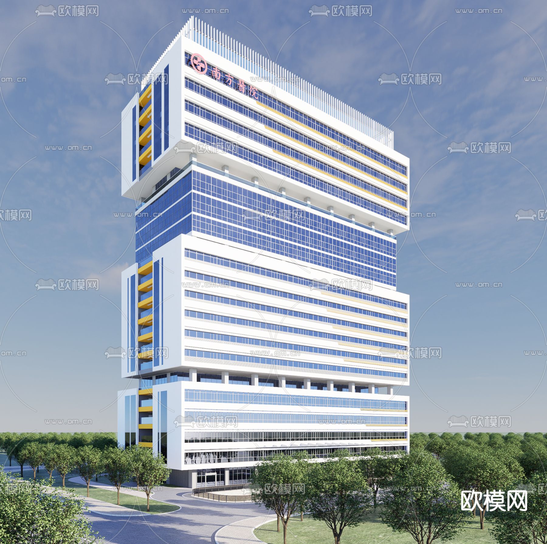 现代高层办公楼su模型下载（渲染图2）