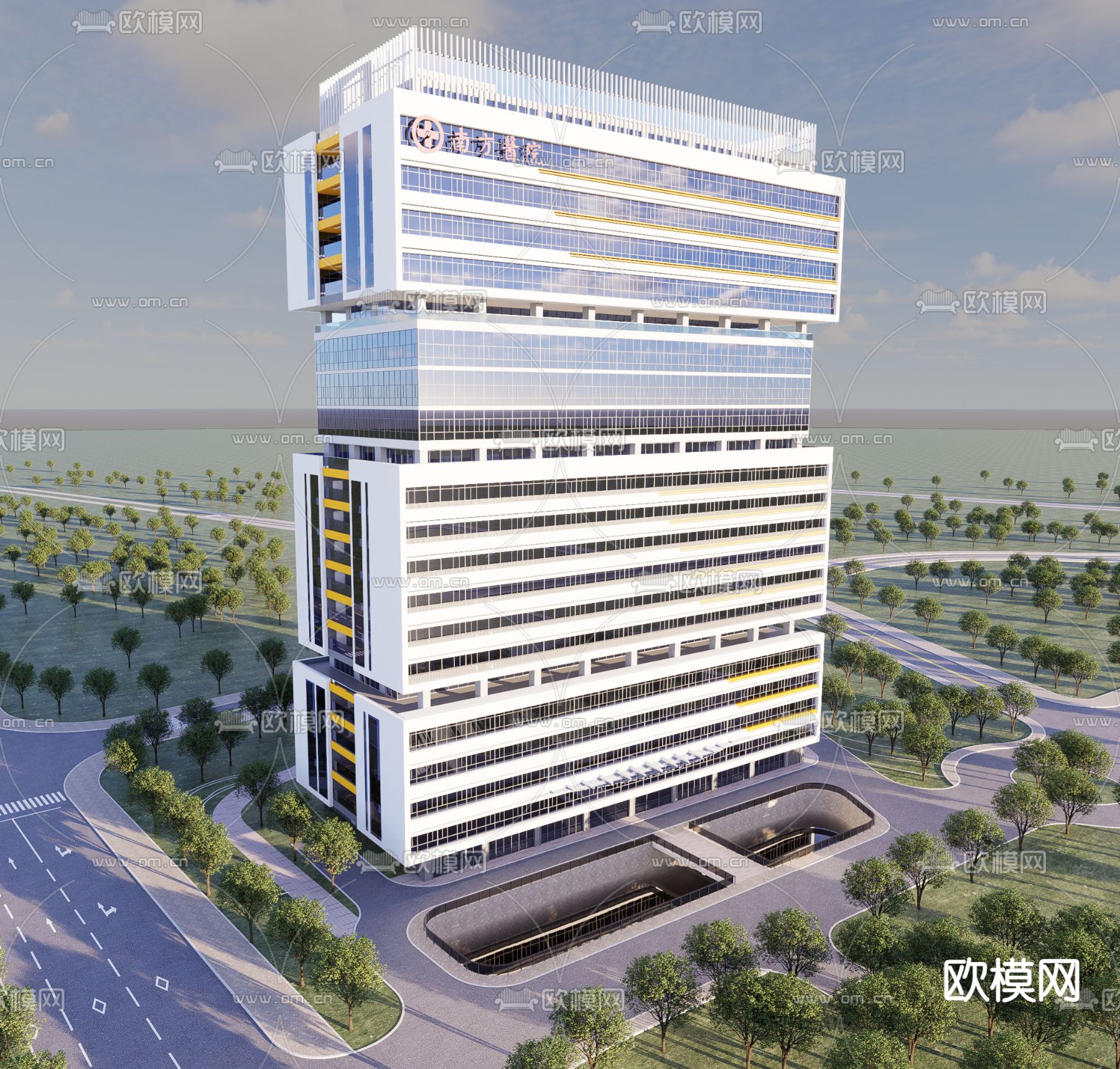 现代高层办公楼su模型下载（渲染图1）