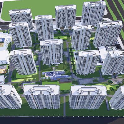  住宅小区鸟瞰su模型 