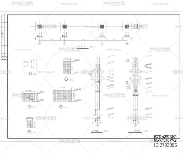 小區(qū)入口大門 工業(yè)園區(qū)入口CAD施工圖下載(渲染圖2)