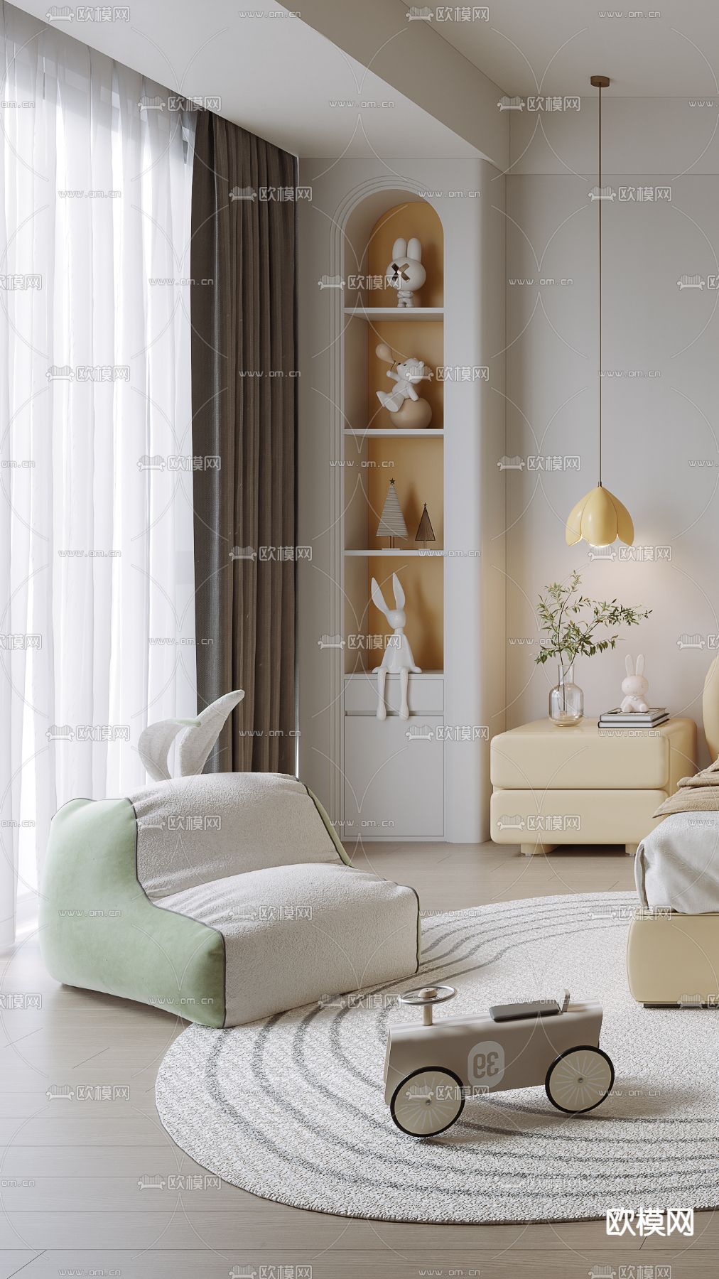 现代儿童房 小孩房3d模型下载（渲染图2）