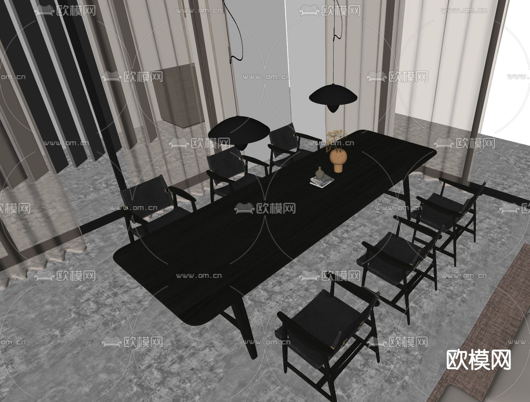 暗黑风餐桌椅su模型下载（渲染图2）