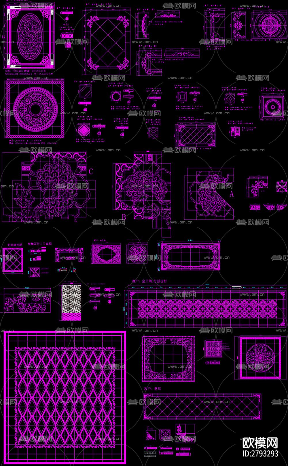 地面拼花石材拼花腰线图库装修CAD图库下载（渲染图2）