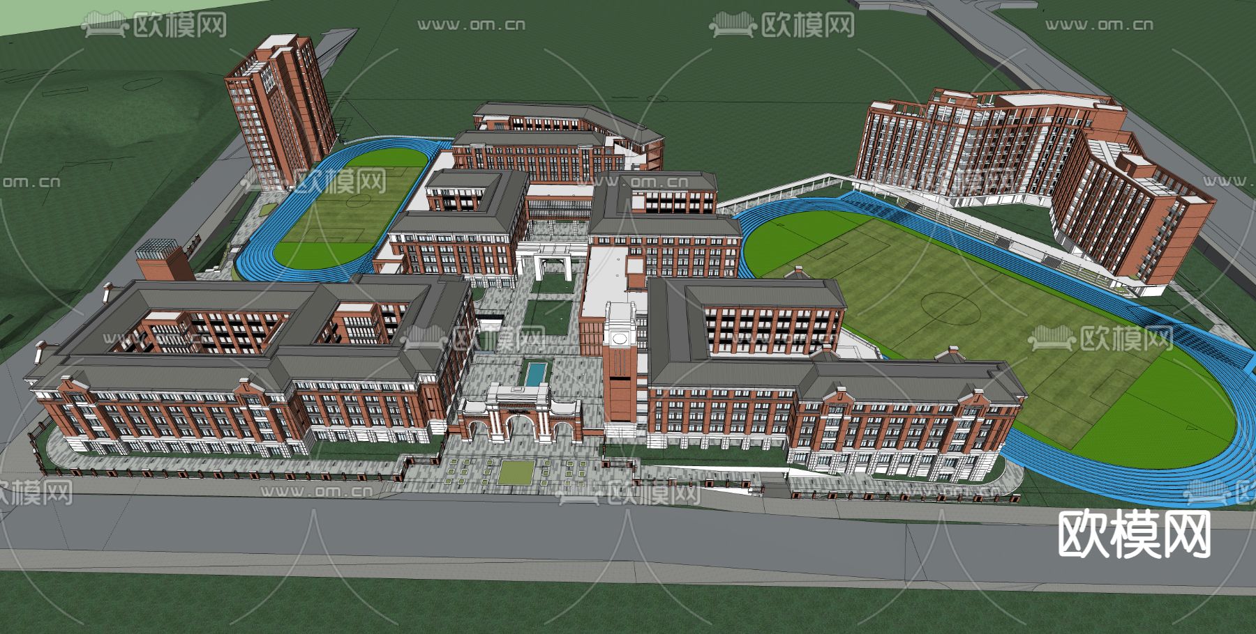现代学校鸟瞰su模型下载（渲染图2）