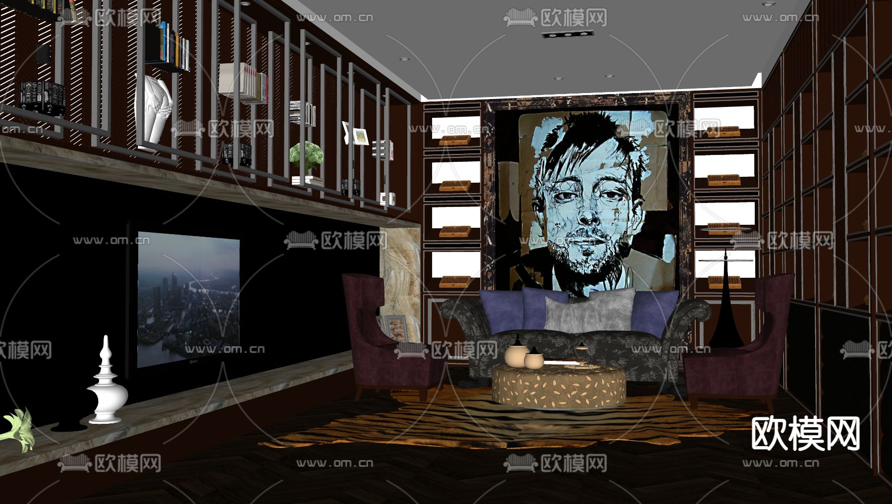 雪茄室 藏酒室 品酒室su模型下载（渲染图2）
