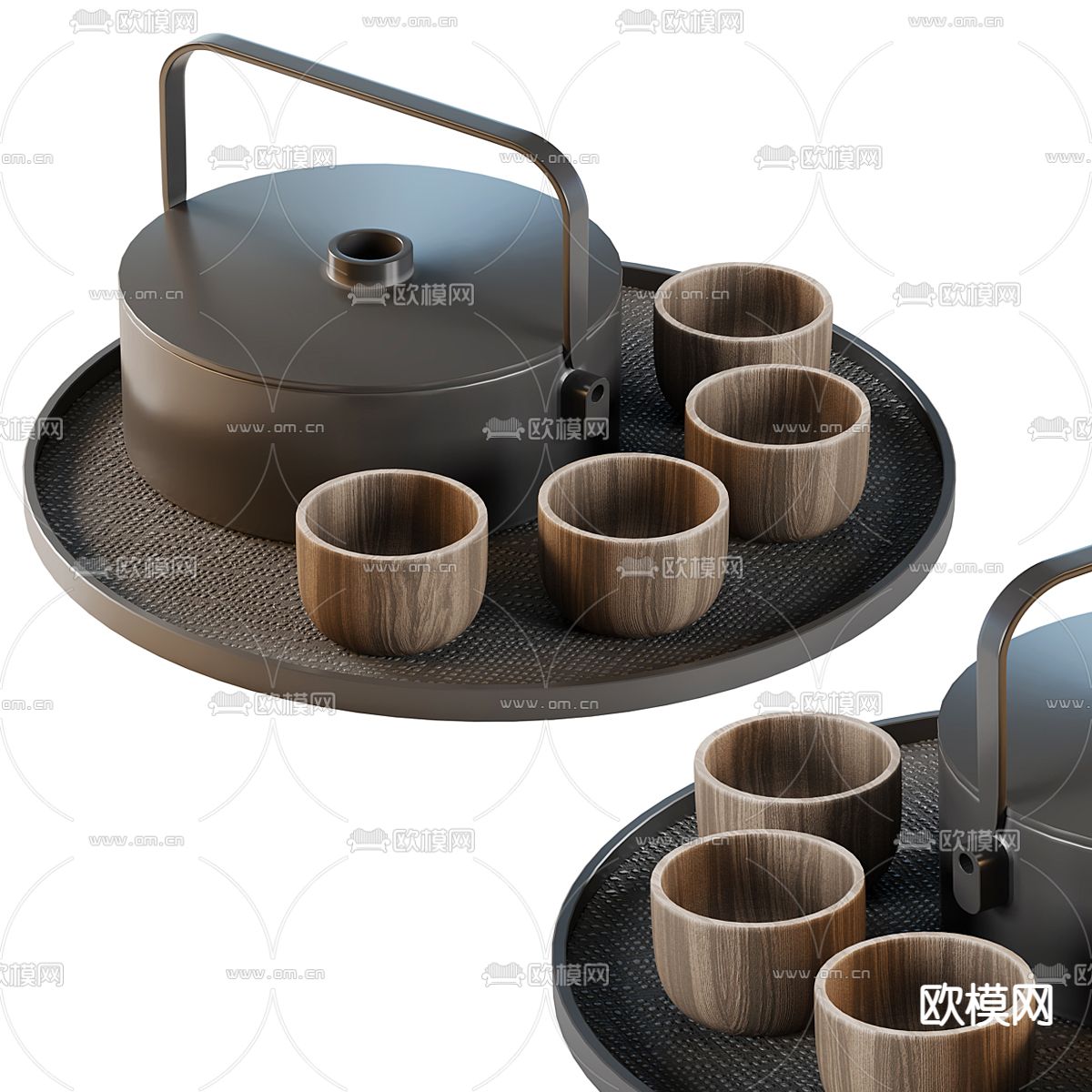 新中式茶具 茶壶 水杯su模型下载（渲染图1）