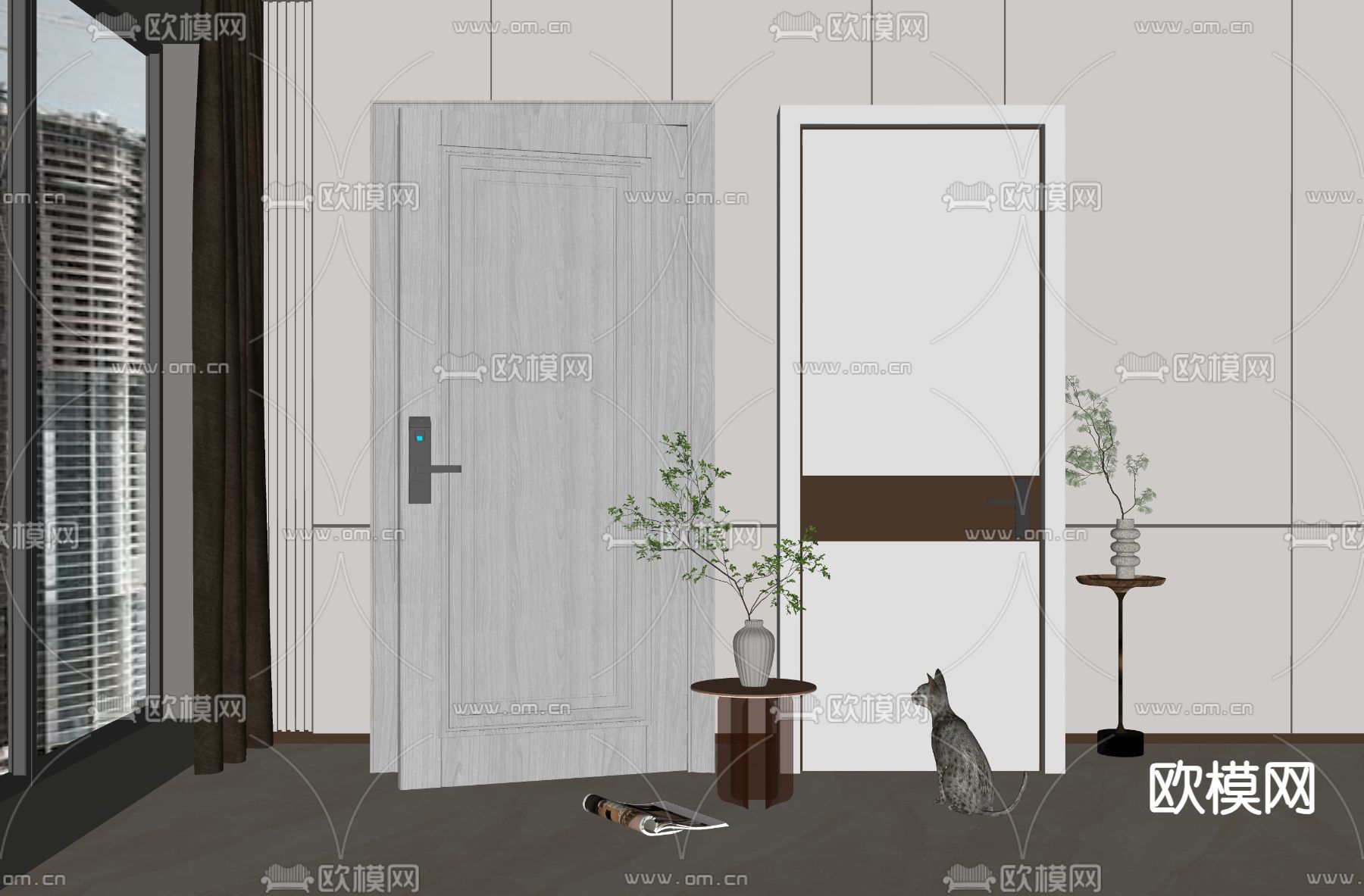 简欧单开门su模型下载（渲染图2）