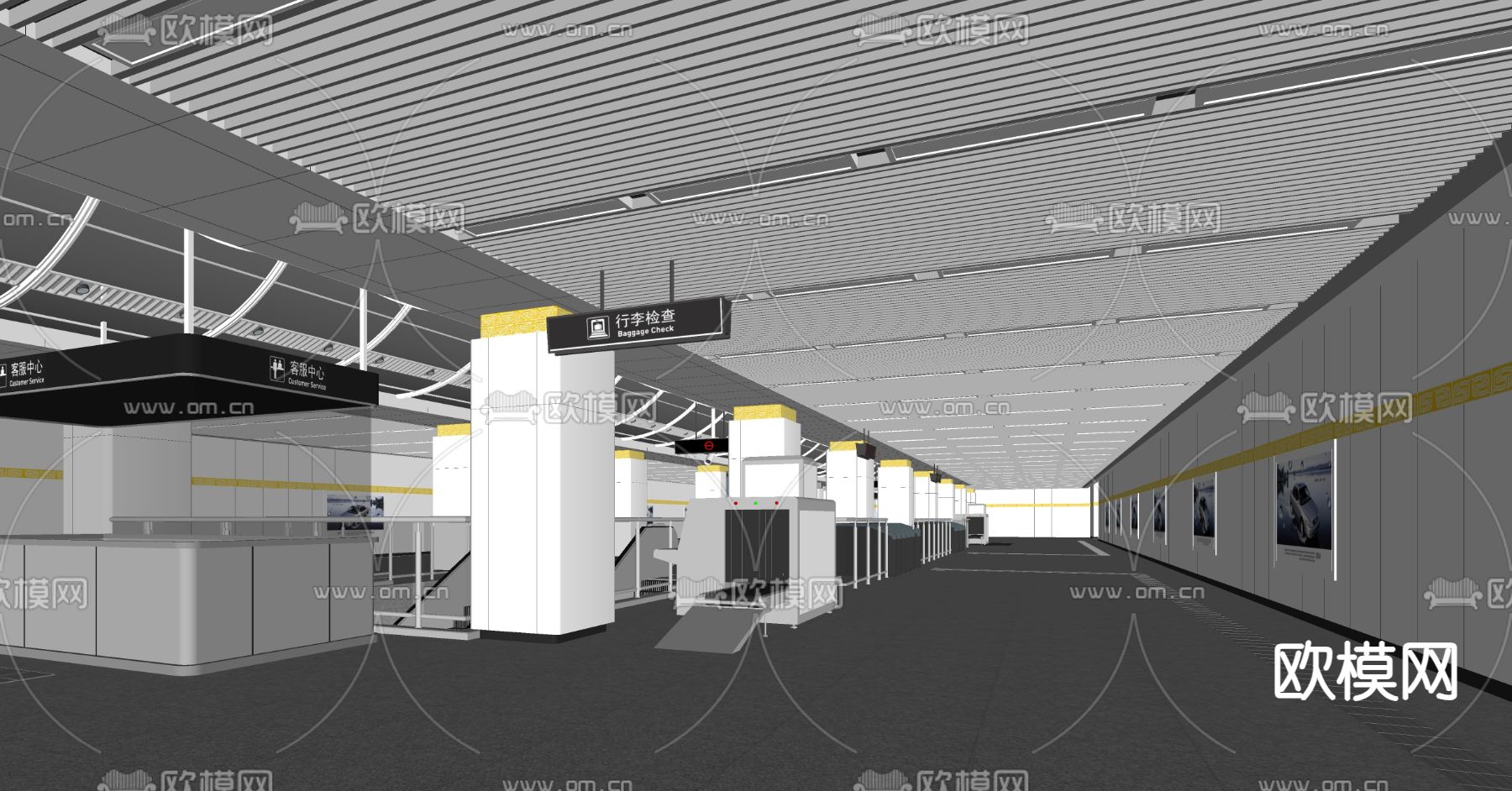 现代地铁站 车站 闸机su模型下载（渲染图2）