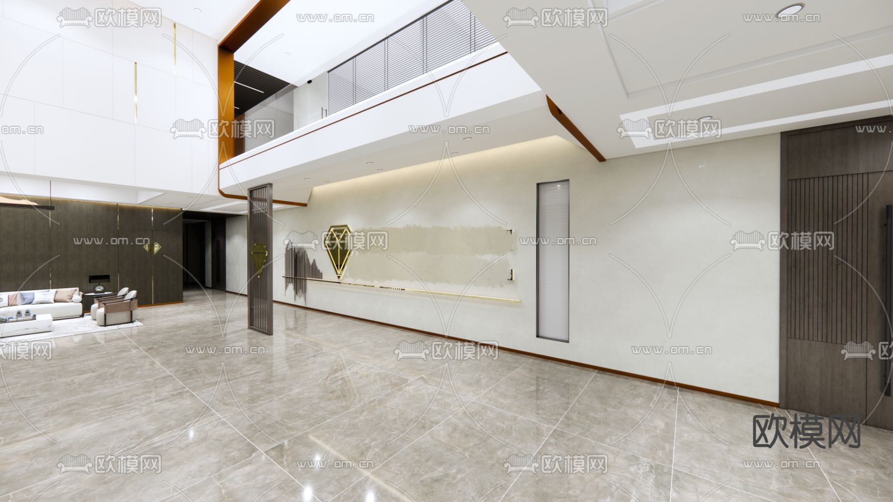 现代办公大堂su模型下载（渲染图2）
