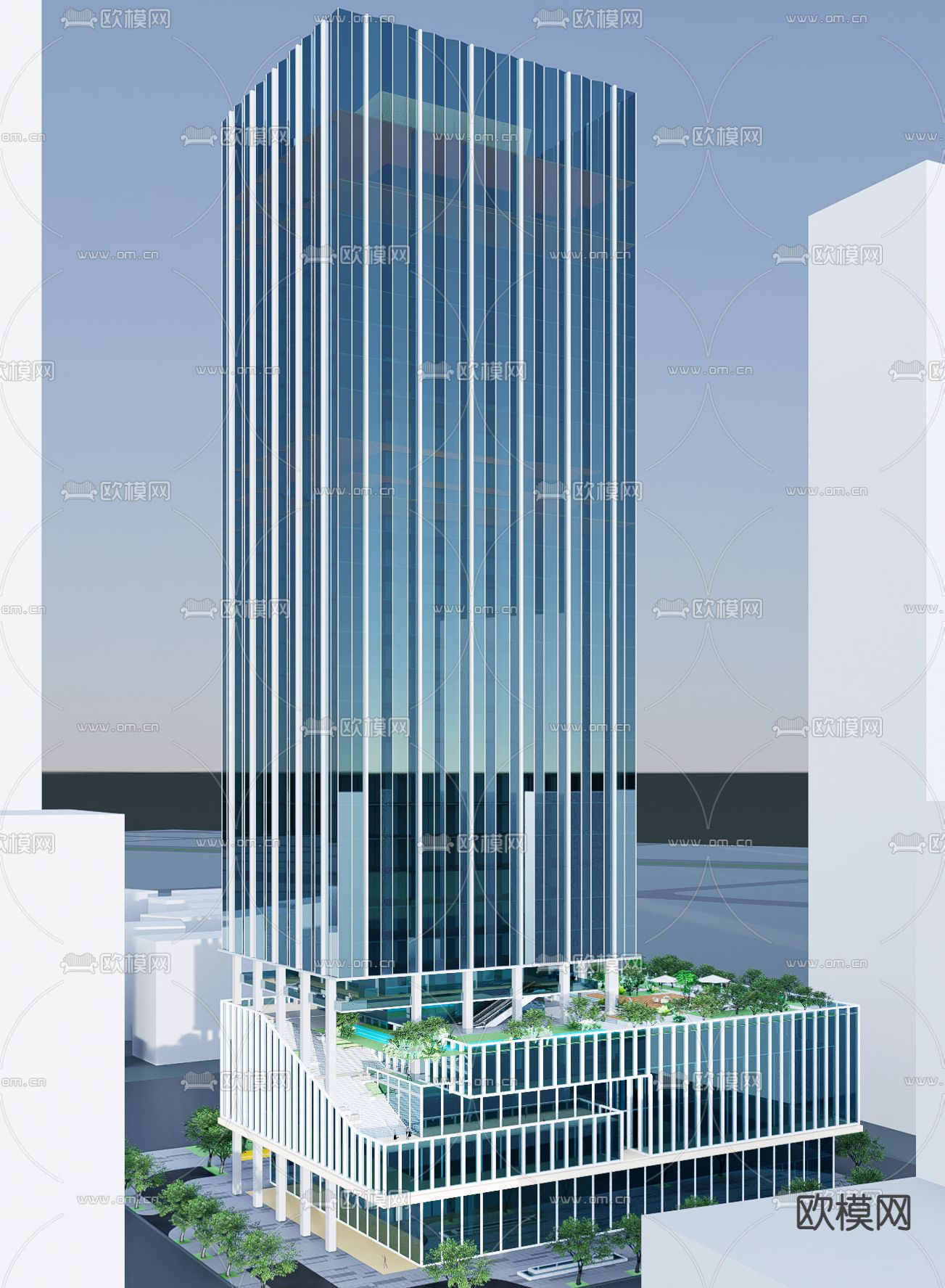 现代办公楼外观su模型下载（渲染图4）
