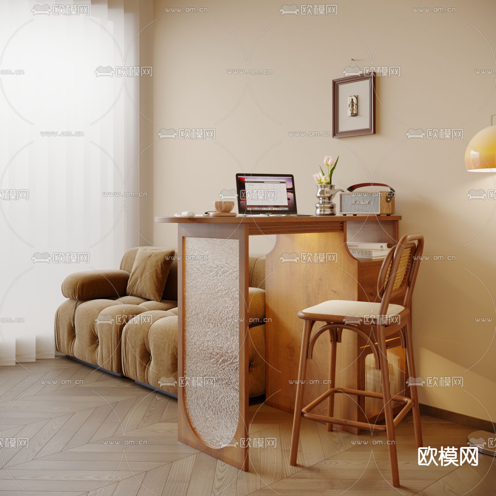 中古风吧台3d模型下载（渲染图2）