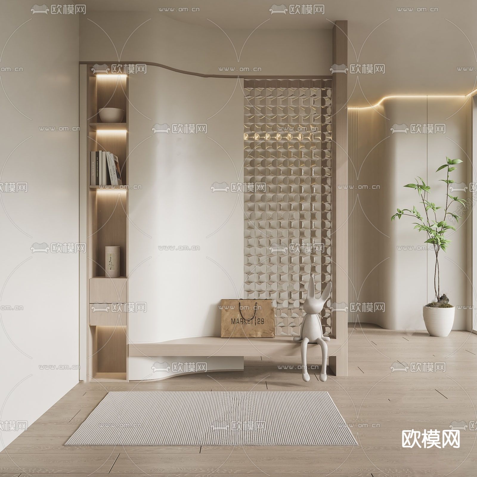 奶油风鞋柜3d模型下载