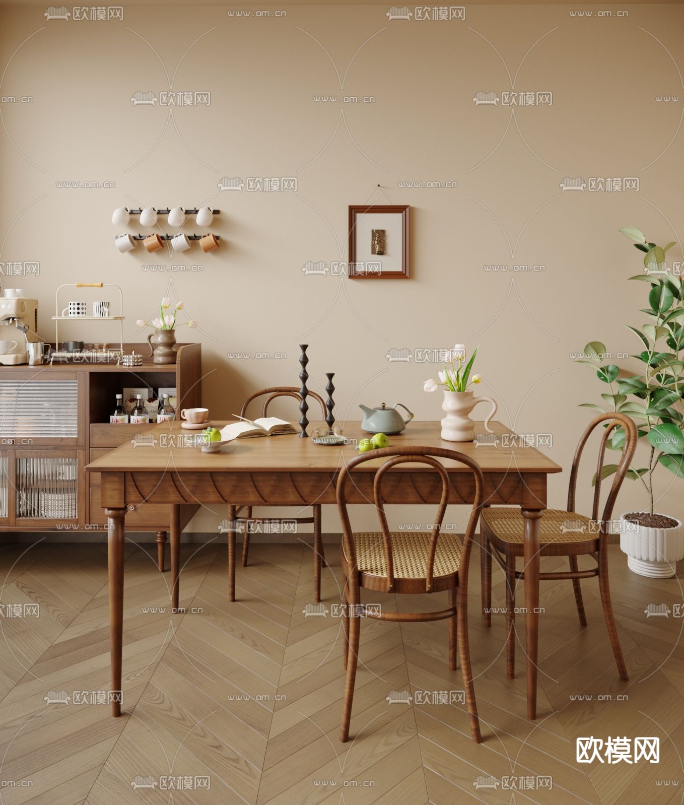 侘寂风餐桌椅3d模型下载