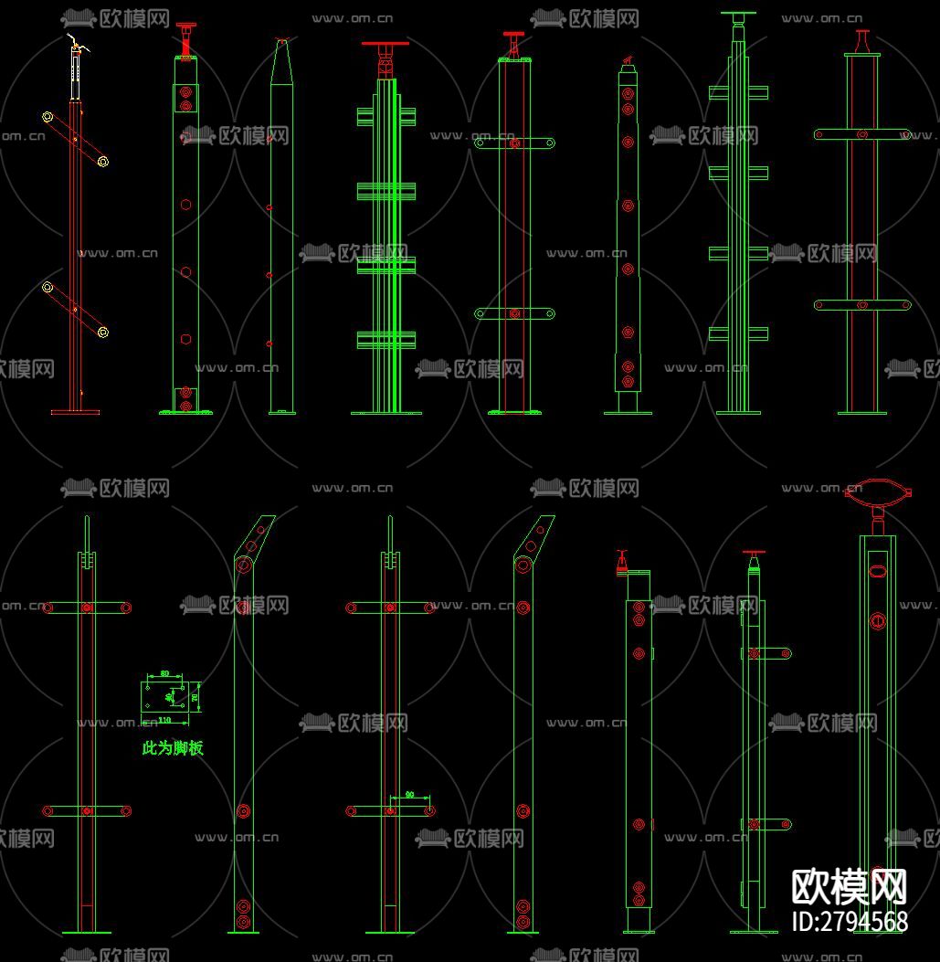楼梯立柱cad大样图下载（渲染图2）