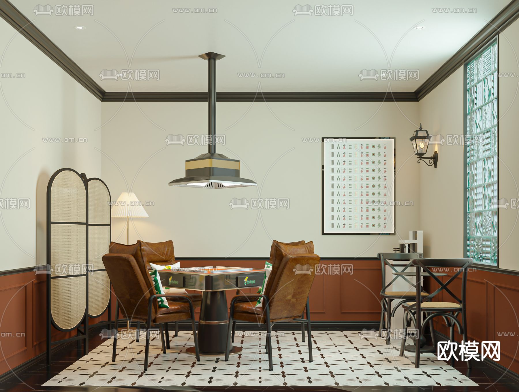 南洋风棋牌室3d模型下载