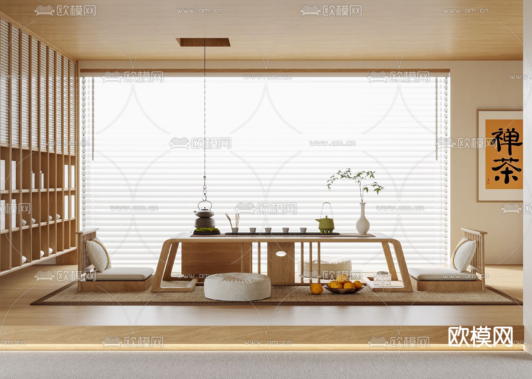 日式茶室 榻榻米茶桌3d模型下载