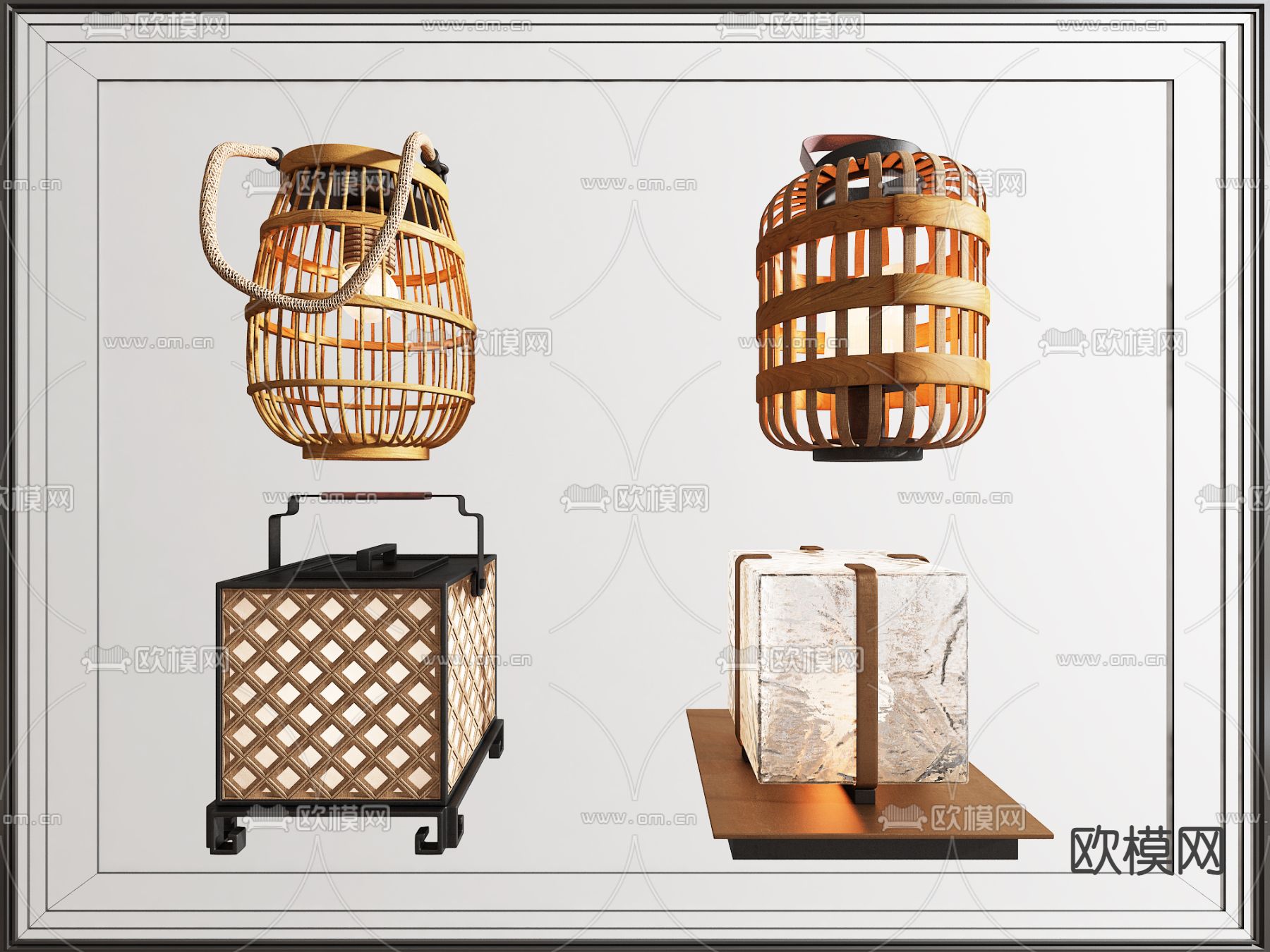 新中式庭院灯 竹编庭院灯su模型下载（渲染图1）
