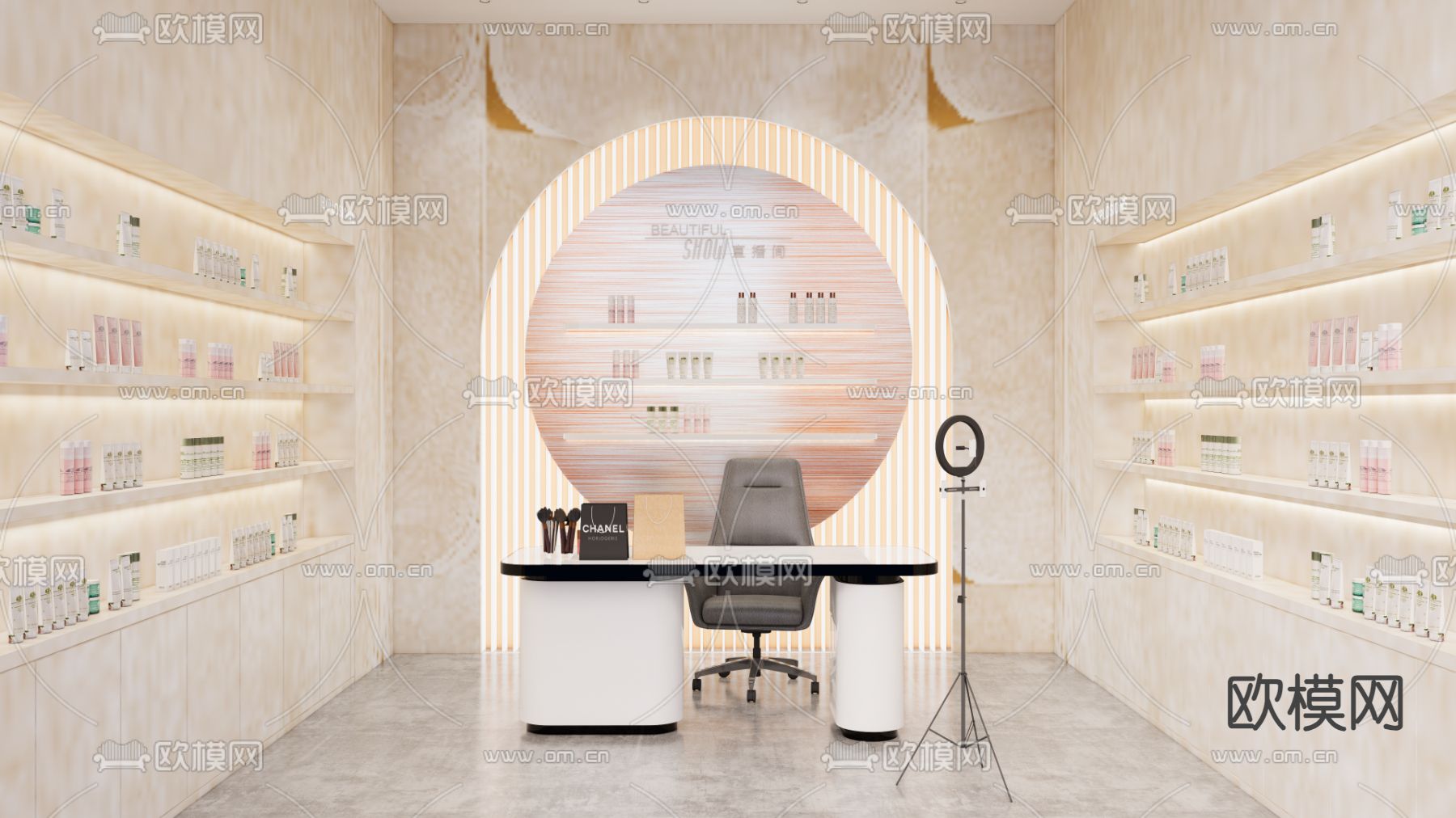 现代直播间su模型下载（渲染图1）