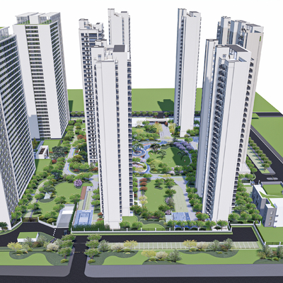  住宅小区鸟瞰su模型 