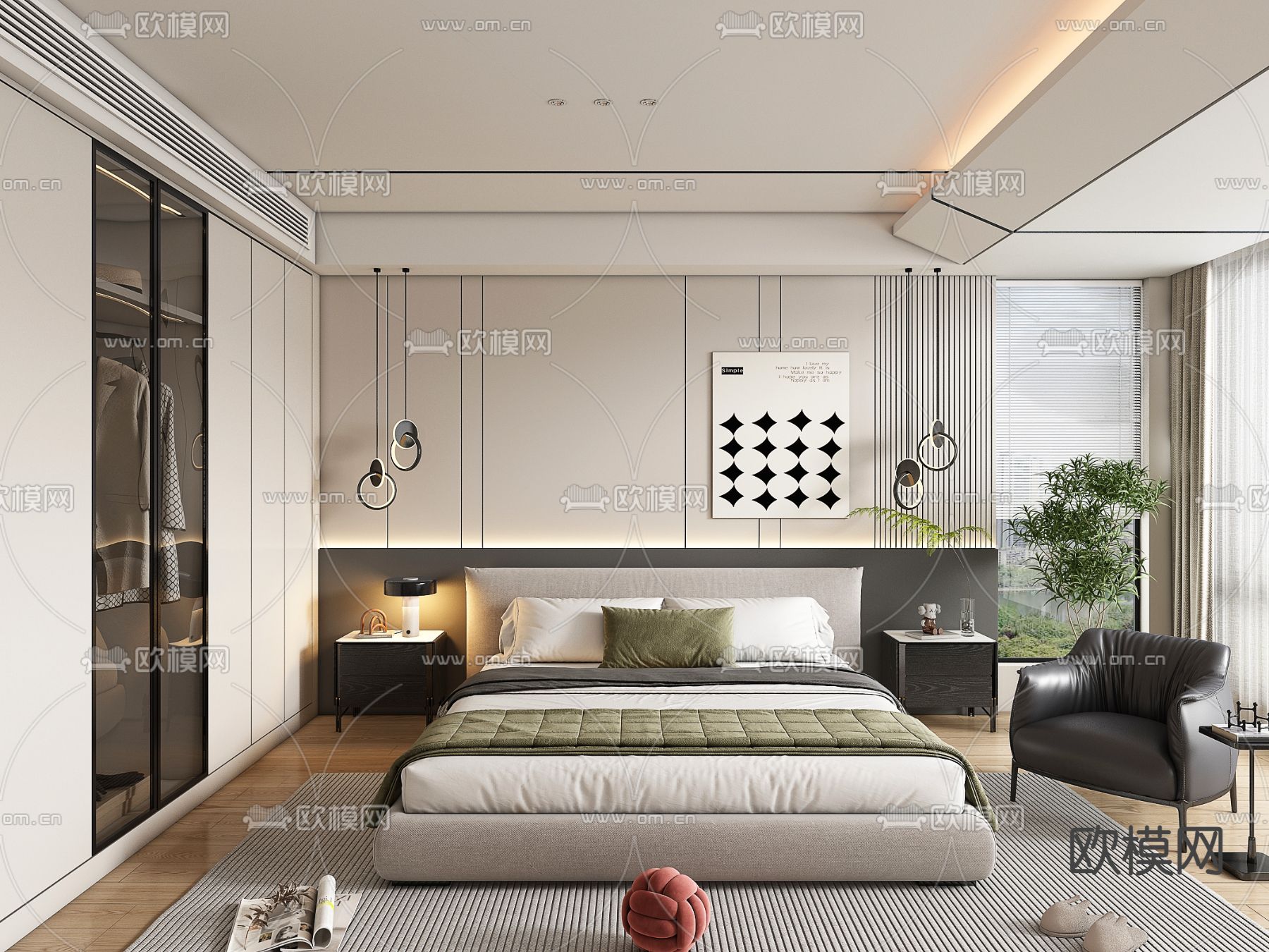现代卧室 主人房3d模型下载