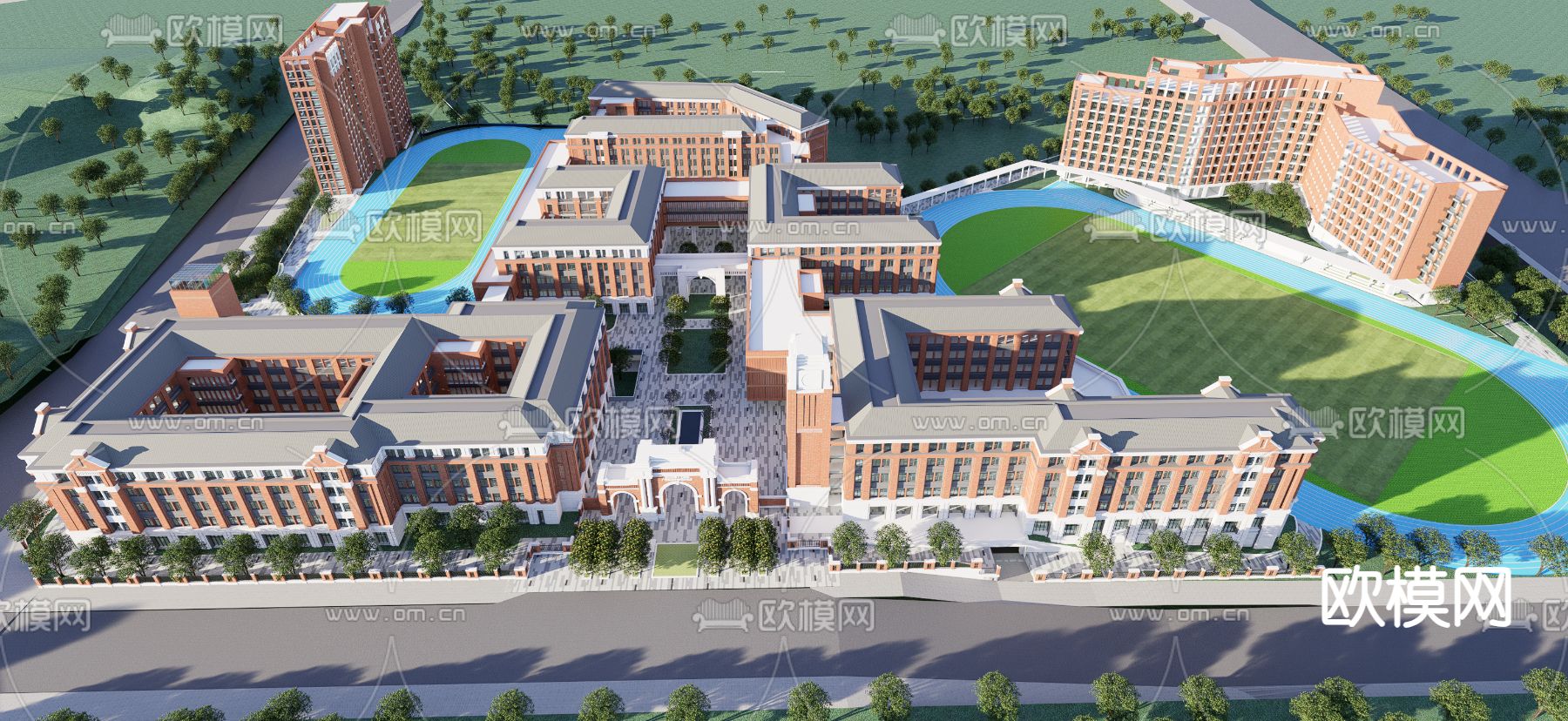 现代学校鸟瞰su模型下载（渲染图1）