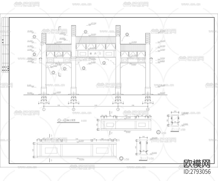 小區(qū)入口大門 工業(yè)園區(qū)入口CAD施工圖下載(渲染圖1)