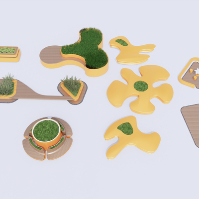  户外树池 座凳su模型 